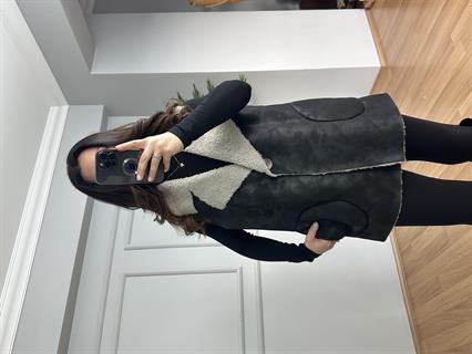 Diva Siyah İthal Nubuk Kürk Detaylı Yelek