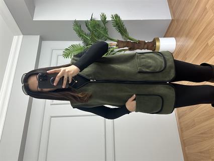 Elen Haki Biyeli Polar Yelek