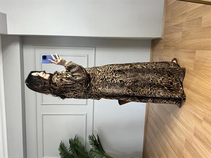 Elisa Kahve Balon Kol Pamuk Viscon Elbise