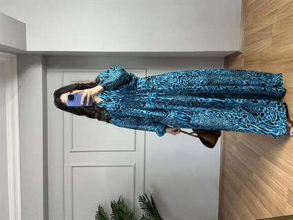 Elisa Turkuaz Balon Kol Pamuk Viscon Elbise