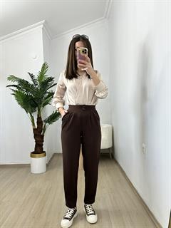 Emily Kahve Krep Kumaş Havuç Kesim Pantolon