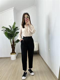 Emily Siyah Krep Kumaş Havuç Kesim Pantolon