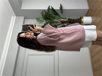 Ferra Pudra Pembe Oversize Müslin Ceket