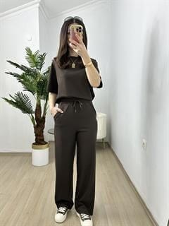 Fezza Kahve Pike Modal Kumaş Kısa Kol Eşofman Takımı