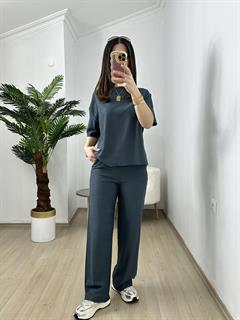 Fezza Mavi-Gri Pike Modal Kumaş Kısa Kol Eşofman Takımı