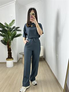 Fezza Mavi-Gri Pike Modal Kumaş Kısa Kol Eşofman Takımı