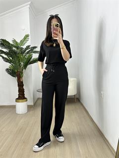 Fezza Siyah Pike Modal Kumaş Kısa Kol Eşofman Takımı