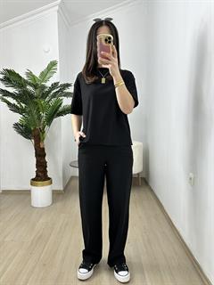 Fezza Siyah Pike Modal Kumaş Kısa Kol Eşofman Takımı