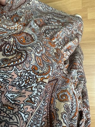 Flora Kahve Şal Desen Viskon Maxi Boy Elbise 