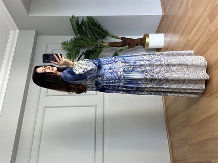Flora Mavi-Vizon Viskon Maxi Boy Elbise