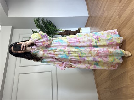 Flora Natural Renkli Viskon Maxi Boy Elbise