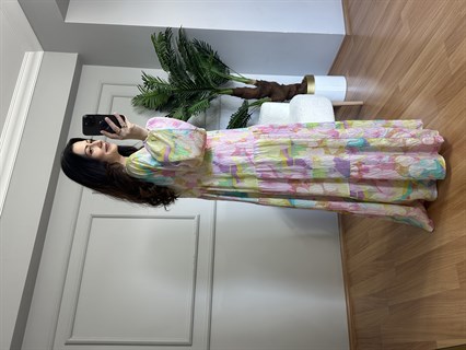 Flora Natural Renkli Viskon Maxi Boy Elbise