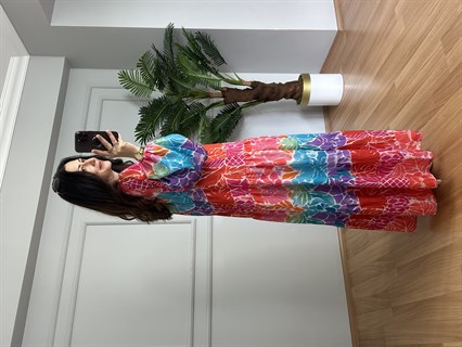 Flora Pembe Mor Viskon Maxi Boy Elbise