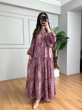 Flora Pembe Renkli Viskon Maxi Boy Elbise