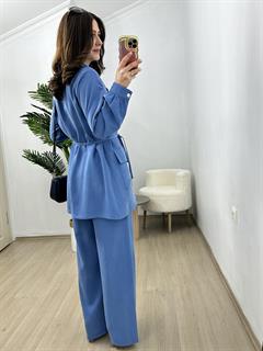 Fredy Mavi İthal Cupra Kumaş Premium Seri Düğme Detaylı Ceket  Pantolon Takım