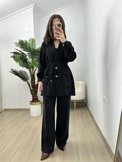 Fredy Siyah İthal Cupra Kumaş Premium Seri Düğme Detaylı Ceket  Pantolon Takım