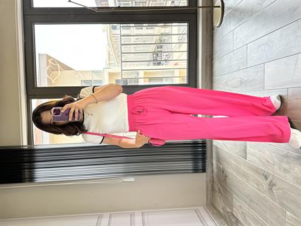 Fuşya Lastikli Bol Pantolon