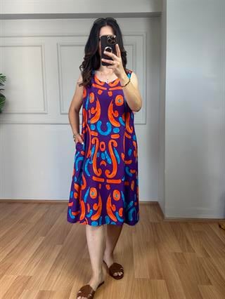 Garcia Mor-Turuncu Midi Boy Kolsuz Elbise