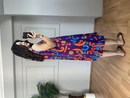 Garcia Mor-Turuncu Midi Boy Kolsuz Elbise