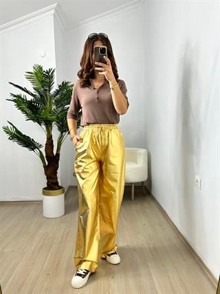 Gold Varaklı Bol Pantolon