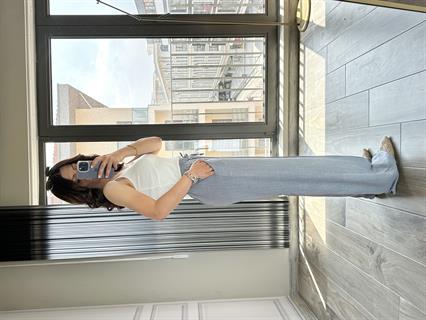 Gri Keten Önden Dikişli Bol Pantolon