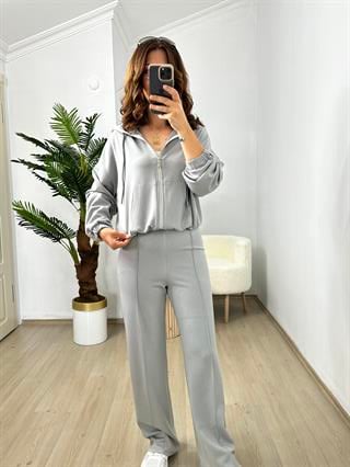 Gri Modal Çelik Fermuarlı Eşofman Takımı