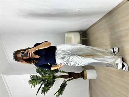 Gri Varaklı Bol Pantolon