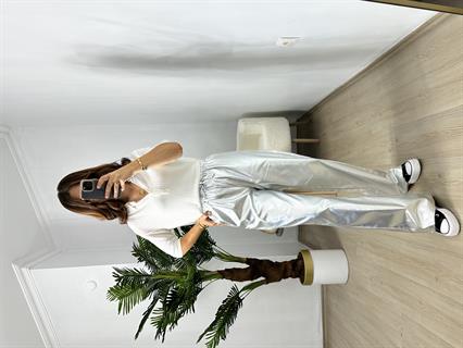 Gri Varaklı Bol Pantolon