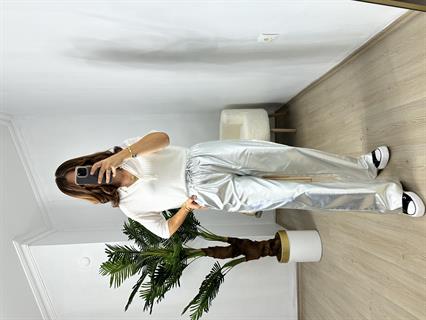 Gri Varaklı Bol Pantolon