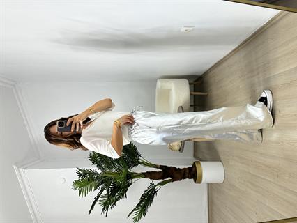 Gri Varaklı Bol Pantolon