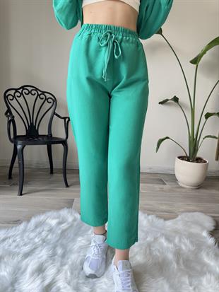 Grogren Bağcıklı Çimen Keten Pantolon