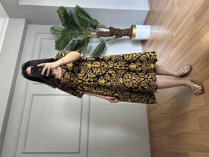 Helin Hardal Etnik Desen Pamuk Viskon Midi Boy Elbise 