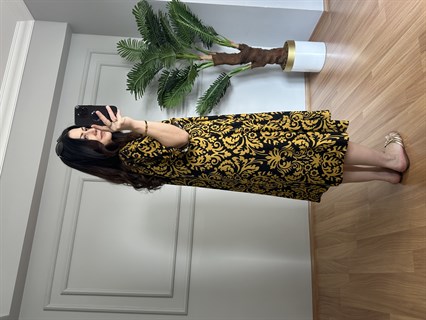 Helin Hardal Etnik Desen Pamuk Viskon Midi Boy Elbise 