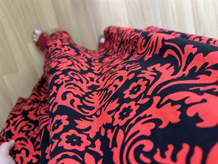 Helin Kırmızı Etnik Desen Pamuk Viskon Midi Boy Elbise 