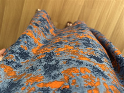 Helin Lacivert Ebruli Desen Pamuk Viskon Midi Boy Elbise