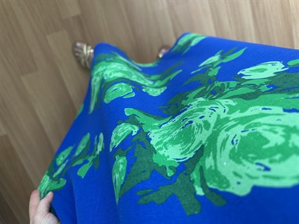 Helin Mavi Çiçekli Pamuk Viskon Midi Boy Elbise