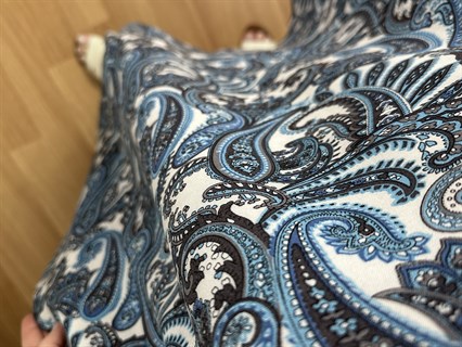 Helin Mavi Geçişli Desen Pamuk Viskon Midi Boy Elbise