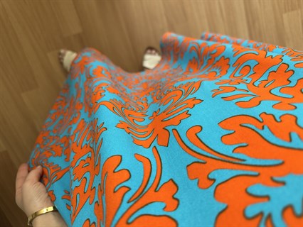 Helin Turkuaz Etnik Desen Pamuk Viskon Midi Boy Elbise 