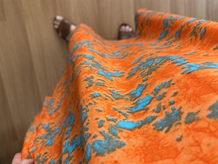 Helin Turuncu Ebruli Desen Pamuk Viskon Midi Boy Elbise 