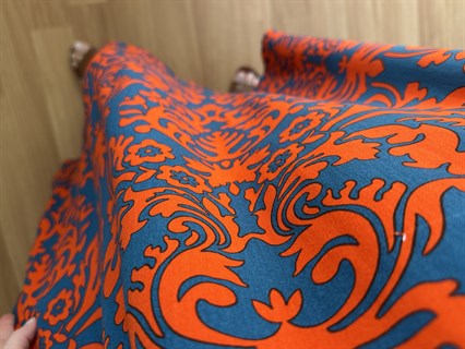 Helin Turuncu Etnik Desen Pamuk Viskon Midi Boy Elbise