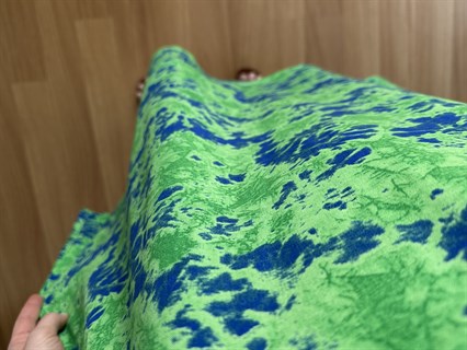 Helin Yeşil Ebruli Desen Pamuk Viskon Midi Boy Elbise 