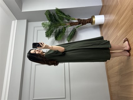 Helin Zümrüt Tek Renk Desen Pamuk Viskon Midi Boy Elbise