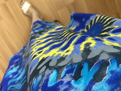 Holly Mavi-Sarı  Desenli Pamuk Viskon Elbise