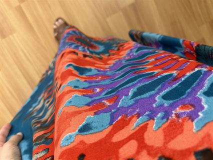 Holly Petrol-Turuncu Desenli Pamuk Viskon Elbise