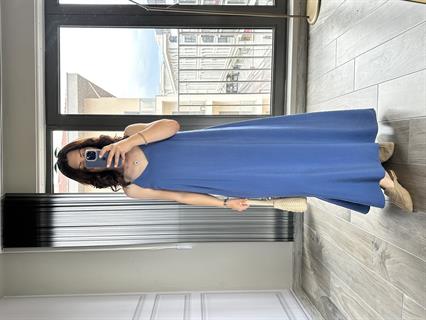 İndigo Premium Kalite Tensel Kumaş Askılı Elbise