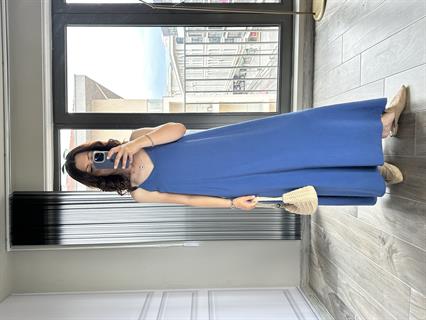 İndigo Premium Kalite Tensel Kumaş Askılı Elbise