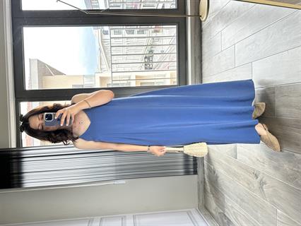 İndigo Premium Kalite Tensel Kumaş Askılı Elbise