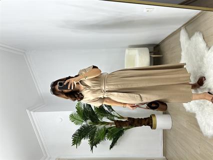 Kahve Keten Gömlek Elbise