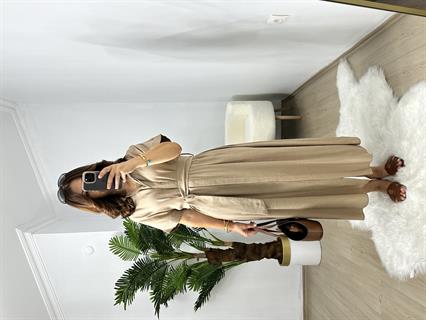 Kahve Keten Gömlek Elbise