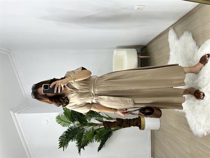 Kahve Keten Gömlek Elbise